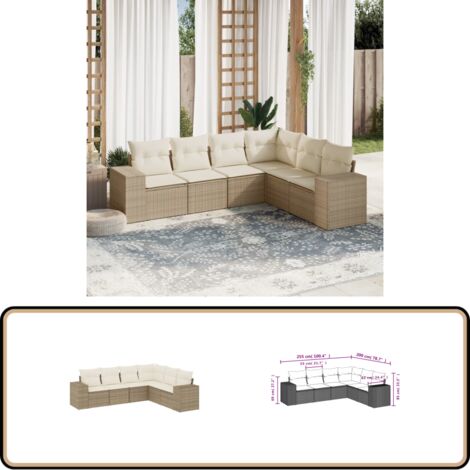 6-tlg. Garten-Sofagarnitur mit Kissen Beige Poly Rattan - Gartensorte - Gartenmöbelset - PE-Rattan Möbel - Outdoor Lounge Set - Balkonmöbel