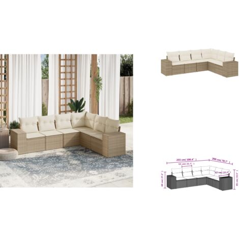 6-tlg. Garten-Sofagarnitur mit Kissen Beige Poly Rattan - Gartensorte - Gartenmöbelset - PE-Rattan Möbel - Outdoor Lounge Set - Balkonmöbel