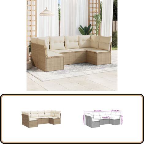 6-tlg. Garten-Sofagarnitur mit Kissen Beige Poly Rattan - Gartensortiment - Outdoor Möbel - Lounge Set - Rattan Sofa - Gartenlounge