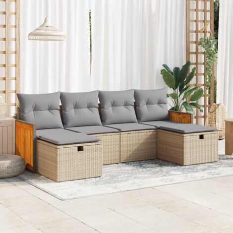 6-tlg. Garten-Sofagarnitur mit Kissen Beige Poly Rattan vidaXL