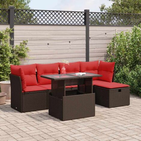 6-tlg. Garten-Sofagarnitur mit Kissen Braun Poly Rattan Akazie vidaXL