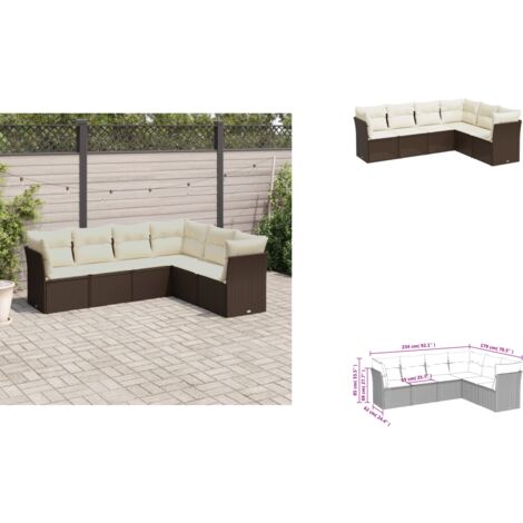 6-tlg. Garten-Sofagarnitur mit Kissen Braun Poly Rattan - Esszimmergarnitur - Sofa Set - Gartenmöbel - Outdoor Möbel - Lounge Sofa