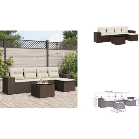 6-tlg. Garten-Sofagarnitur mit Kissen Braun Poly Rattan - Garten Sofagarnitur - Garten Sofagarnituren - Outdoor Sofagarnitur - Sofagarnitur Terrasse