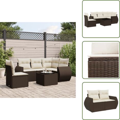 6-tlg. Garten-Sofagarnitur mit Kissen Braun Poly Rattan - Garten Sofagarnitur - Garten Sofagarnituren - Outdoor Sofagarnitur - Sofagarnitur Terrasse