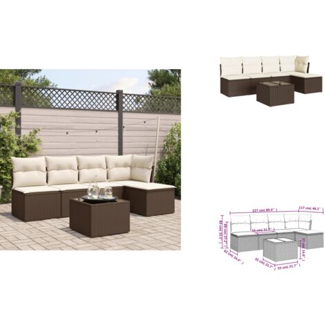 6-tlg. Garten-Sofagarnitur mit Kissen Braun Poly Rattan - Garten Sofagarnitur - Garten Sofagarnituren - Outdoor Sofagarnitur - Sofagarnitur Terrasse