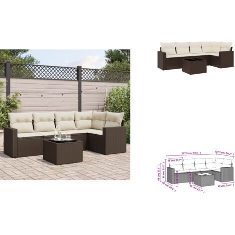 6-tlg. Garten-Sofagarnitur mit Kissen Braun Poly Rattan - Garten Sofagarnitur - Garten Sofagarnituren - Outdoor Sofagarnitur - Sofagarnitur Terrasse