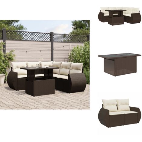 6-tlg. Garten-Sofagarnitur mit Kissen Braun Poly Rattan - Garten Sofagarnitur - Garten Sofagarnituren - Outdoor Sofagarnitur - Sofagarnitur Terrasse