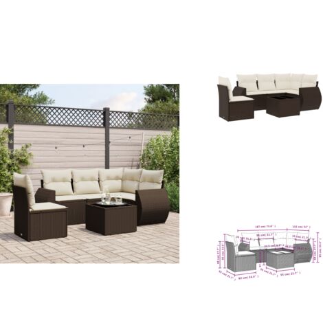 6-tlg. Garten-Sofagarnitur mit Kissen Braun Poly Rattan - Garten Sofagarnitur - Garten Sofagarnituren - Outdoor Sofagarnitur - Sofagarnitur Terrasse