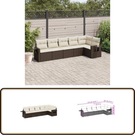 6-tlg. Garten-Sofagarnitur mit Kissen Braun Poly Rattan - Gartenmöbel - PE-Rattan Möbel - Outdoor-Set - Lounge Set - Sofasatz