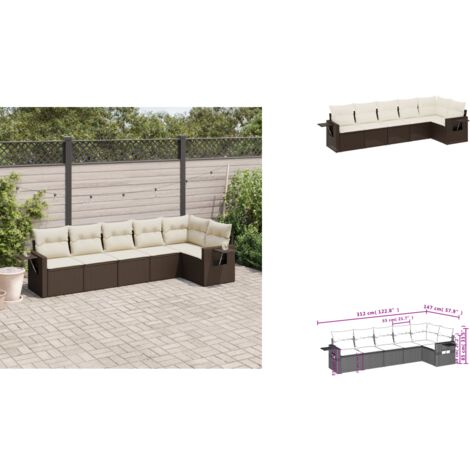 6-tlg. Garten-Sofagarnitur mit Kissen Braun Poly Rattan - Gartenmöbel - PE-Rattan Möbel - Outdoor-Set - Lounge Set - Sofasatz