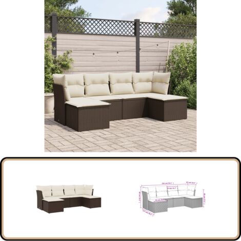 6-tlg. Garten-Sofagarnitur mit Kissen Braun Poly Rattan - Gartenmöbel Set - PE-Rattan Möbel - Outdoor Sofa - Lounge Set - Gartenlounge