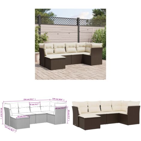 6-tlg. Garten-Sofagarnitur mit Kissen Braun Poly Rattan - Gartenmöbel Set - PE-Rattan Möbel - Outdoor Sofa - Lounge Set - Gartenlounge - Home & Living