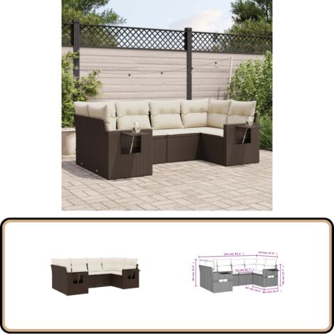 6-tlg. Garten-Sofagarnitur mit Kissen Braun Poly Rattan - Gartenmöbel - Sofasatz - PE-Rattan - Outdoor Möbel - Lounge Set