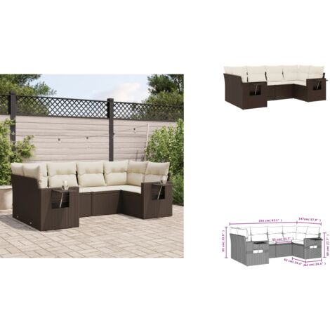 6-tlg. Garten-Sofagarnitur mit Kissen Braun Poly Rattan - Gartenmöbel - Sofasatz - PE-Rattan - Outdoor Möbel - Lounge Set