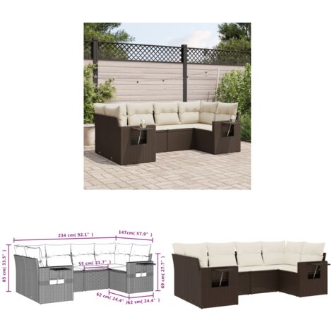6-tlg. Garten-Sofagarnitur mit Kissen Braun Poly Rattan - Gartenmöbel - Sofasatz - PE-Rattan - Outdoor Möbel - Lounge Set - Home & Living