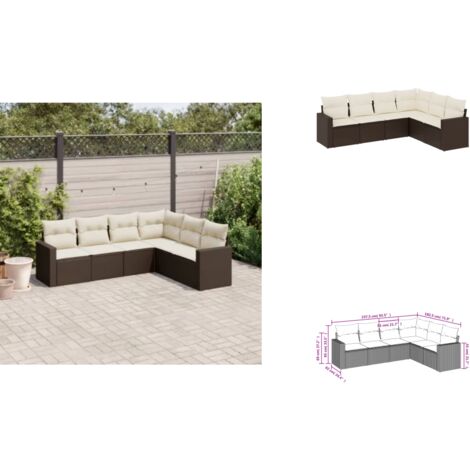 6-tlg. Garten-Sofagarnitur mit Kissen Braun Poly Rattan - Gartensofa - Outdoor Möbel - Gartenmöbel Set - Rattan Sofa - Lounge Set