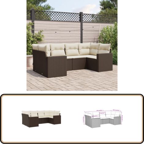 6-tlg. Garten-Sofagarnitur mit Kissen Braun Poly Rattan - Gartensofas - Outdoor Möbel - Lounge Set - Rattan Sofa - Gartenlounge