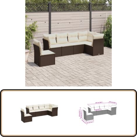 6-tlg. Garten-Sofagarnitur mit Kissen Braun Poly Rattan - Gartensofas - Outdoor Möbel - Lounge Set - Rattan Sofa - Gartenlounge