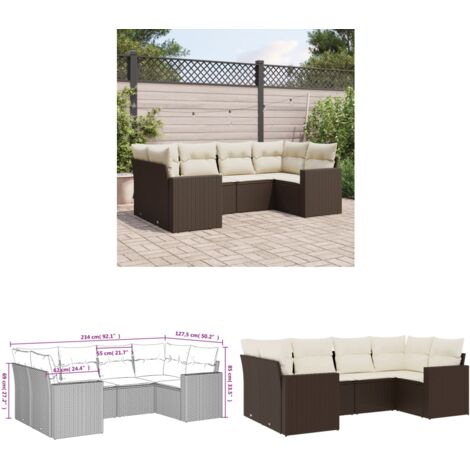6-tlg. Garten-Sofagarnitur mit Kissen Braun Poly Rattan - Gartensofas - Outdoor Möbel - Lounge Set - Rattan Sofa - Gartenlounge - Home & Living
