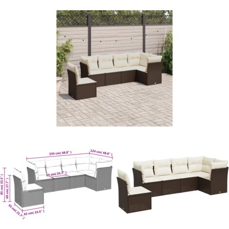 6-tlg. Garten-Sofagarnitur mit Kissen Braun Poly Rattan - Gartensofas - Outdoor Möbel - Lounge Set - Rattan Sofa - Gartenlounge - Home & Living