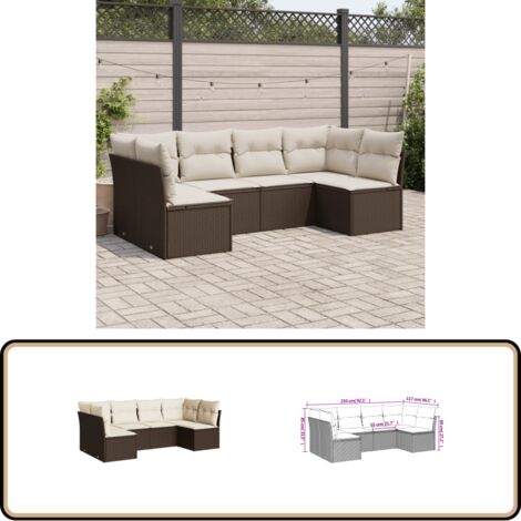 6-tlg. Garten-Sofagarnitur mit Kissen Braun Poly Rattan - Gartensorganisation - Gartengeräte - Gartenmöbelset - Lounge Möbel - Outdoor Sofa