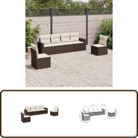 6-tlg. Garten-Sofagarnitur mit Kissen Braun Poly Rattan - Gartensorgaunität - Outdoor Möbel - Lounge Set - Gartenlounge - Rattan Sofa