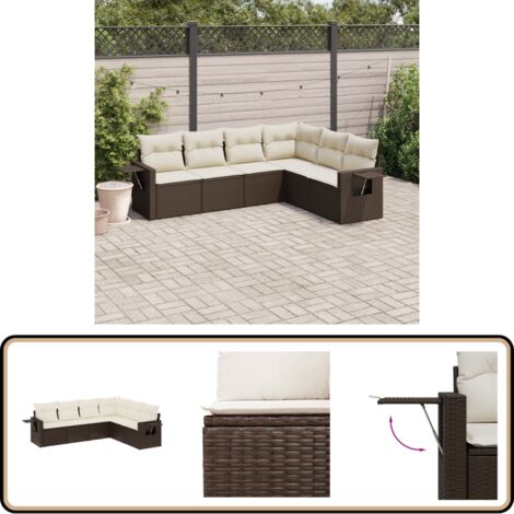 6-tlg. Garten-Sofagarnitur mit Kissen Braun Poly Rattan - Gartensorte - Gartenmöbelset - PE-Rattan Möbel - Outdoor Lounge Set - Balkonmöbel