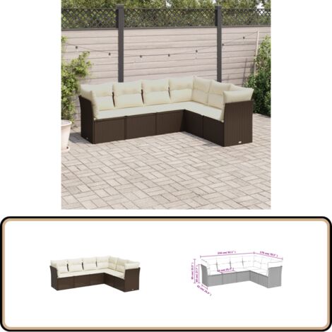 6-tlg. Garten-Sofagarnitur mit Kissen Braun Poly Rattan - Gartensortiment - Gartenmöbelset - Lounge Möbel - Rattan Sofa - Polyethylen Furniture