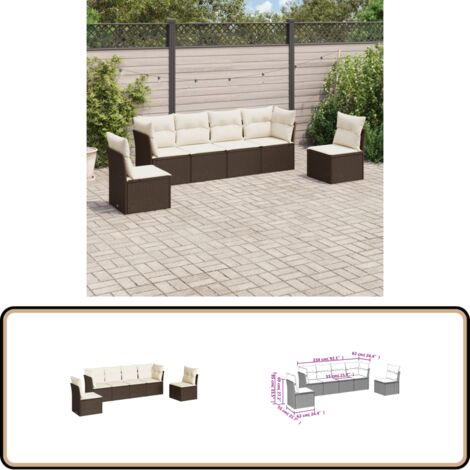 6-tlg. Garten-Sofagarnitur mit Kissen Braun Poly Rattan - Gartensortiment - Outdoor Möbel - Lounge Set - Rattan Sofa - Gartenlounge