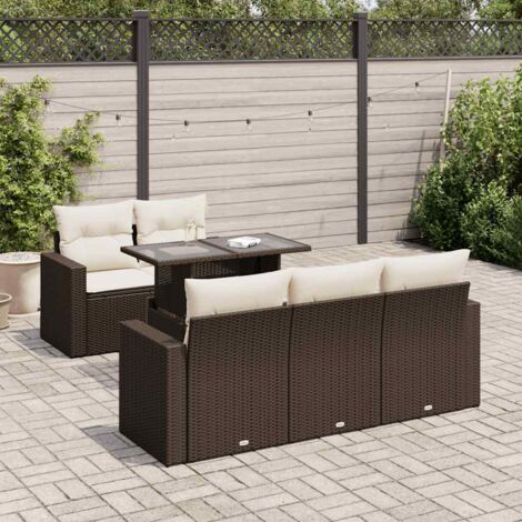 6-tlg. Garten-Sofagarnitur mit Kissen Braun Poly Rattan vidaXL