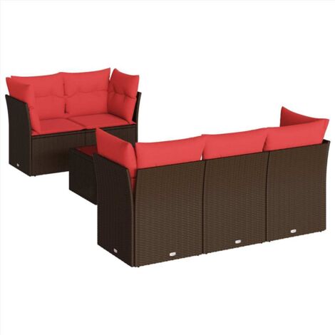 6-tlg. Garten-Sofagarnitur mit Kissen Braun Poly Rattan vidaXL