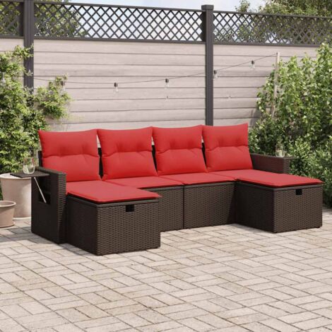 6-tlg. Garten-Sofagarnitur mit Kissen Braun Poly Rattan vidaXL