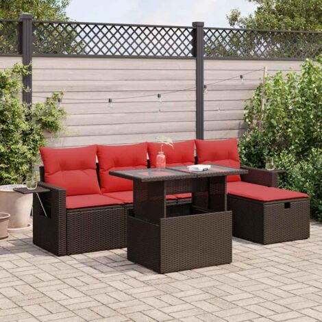 6-tlg. Garten-Sofagarnitur mit Kissen Braun Poly Rattan vidaXL