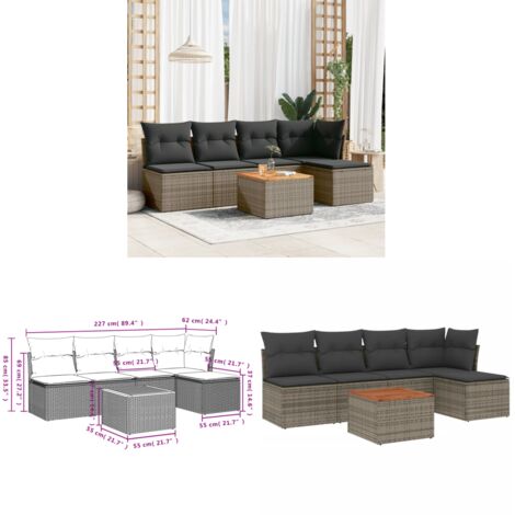 6-tlg. Garten-Sofagarnitur mit Kissen Grau Poly Rattan - Gartenmöbel - Sofagarnitur - Rattan Möbel - Outdoor Möbel - Esstisch - Home & Living