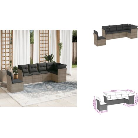 6-tlg. Garten-Sofagarnitur mit Kissen Grau Poly Rattan - Gartensofas - Outdoor Möbel - Lounge Set - Rattan Sofa - Gartenlounge