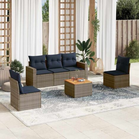 6-tlg. Garten-Sofagarnitur mit Kissen Grau Poly Rattan vidaXL
