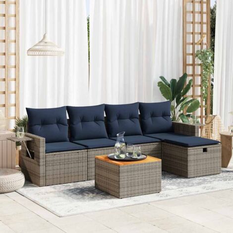 6-tlg. Garten-Sofagarnitur mit Kissen Grau Poly Rattan vidaXL