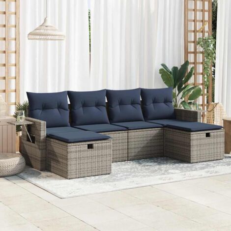 6-tlg. Garten-Sofagarnitur mit Kissen Grau Poly Rattan vidaXL