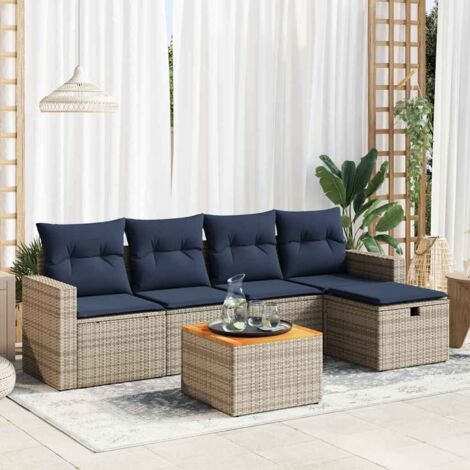 6-tlg. Garten-Sofagarnitur mit Kissen Grau Poly Rattan vidaXL