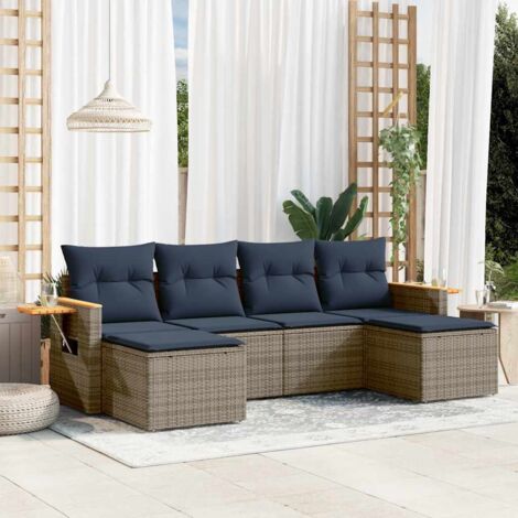 6-tlg. Garten-Sofagarnitur mit Kissen Grau Poly Rattan vidaXL