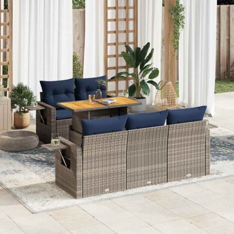 6-tlg. Garten-Sofagarnitur mit Kissen Grau Poly Rattan vidaXL