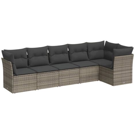 6-tlg. Garten-Sofagarnitur mit Kissen Grau Poly Rattan vidaXL