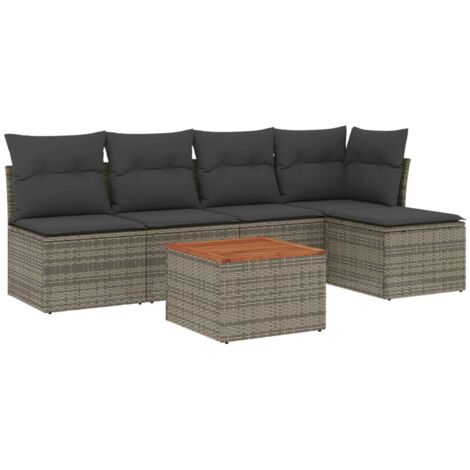 6-tlg. Garten-Sofagarnitur mit Kissen Grau Poly Rattan vidaXL