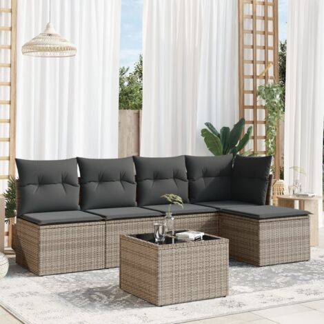 6-tlg. Garten-Sofagarnitur mit Kissen Grau Poly Rattan vidaXL