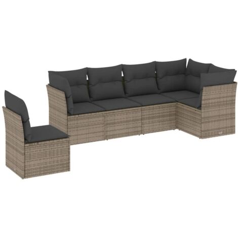 6-tlg. Garten-Sofagarnitur mit Kissen Grau Poly Rattan vidaXL