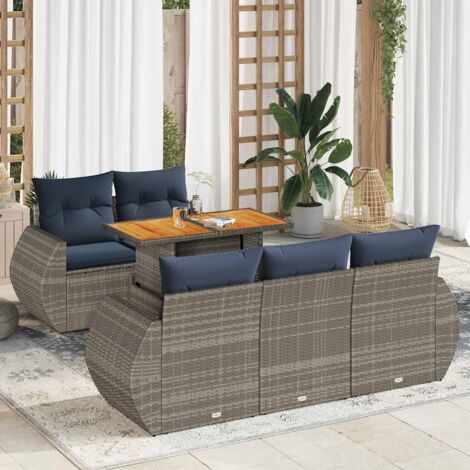 6-tlg. Garten-Sofagarnitur mit Kissen Grau Poly Rattan vidaXL