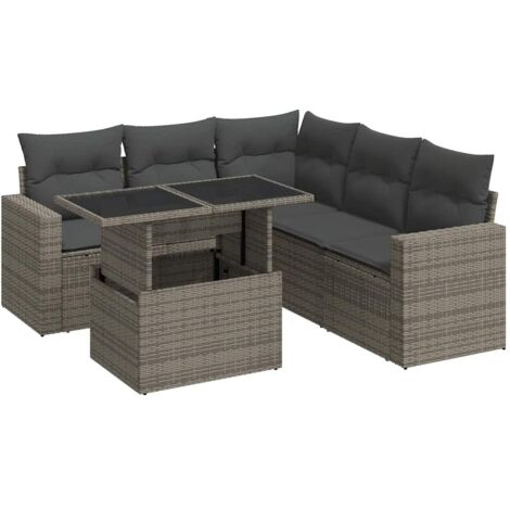 6-tlg. Garten-Sofagarnitur mit Kissen Grau Poly Rattan vidaXL