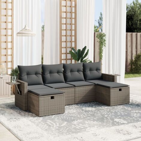 6-tlg. Garten-Sofagarnitur mit Kissen Grau Poly Rattan vidaXL