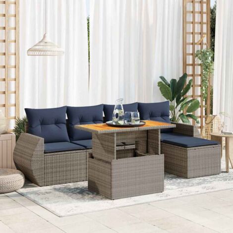 6-tlg. Garten-Sofagarnitur mit Kissen Grau Poly Rattan vidaXL