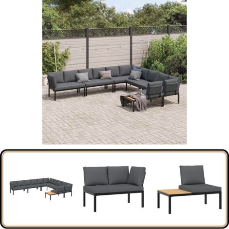 6-tlg. Garten-Sofagarnitur mit Kissen Schwarz Aluminium - Gartenmöbel - Outdoor Möbel - Lounge Set - Gartenbank - Alu Gartenmöbel